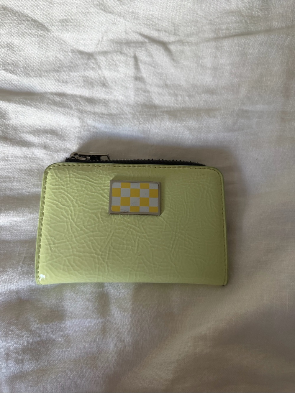 Lime Checker Accent Zip Card Holder
